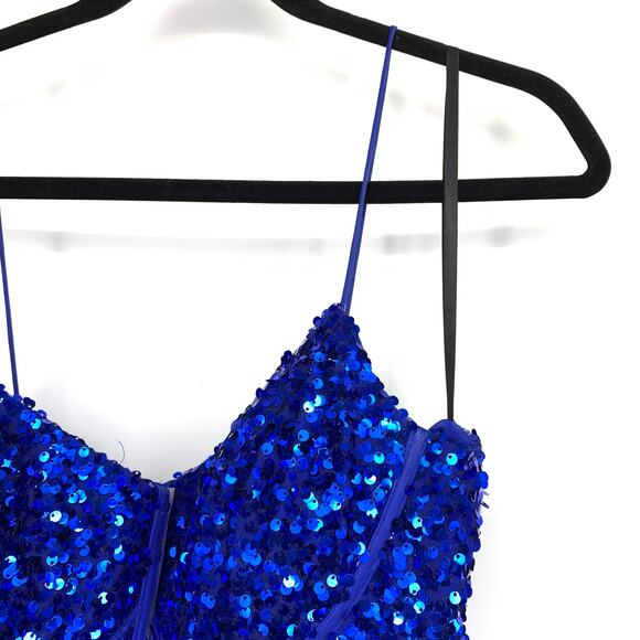 Alyce Paris Pageant Formal Gown Womens Size 10 Blue Fully Sequined Lace Up Back - Picture 3 of 8